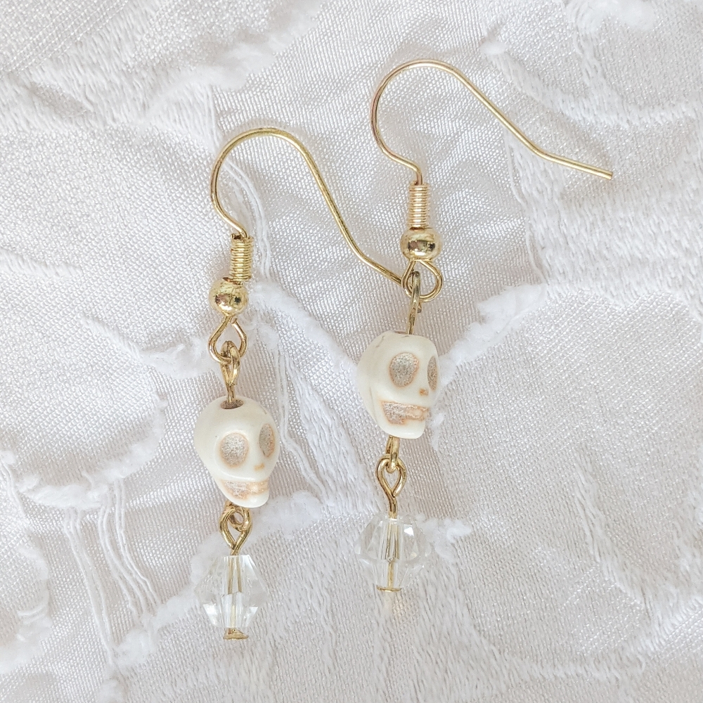 Ivory Skull Dangle Earrings – Handmade